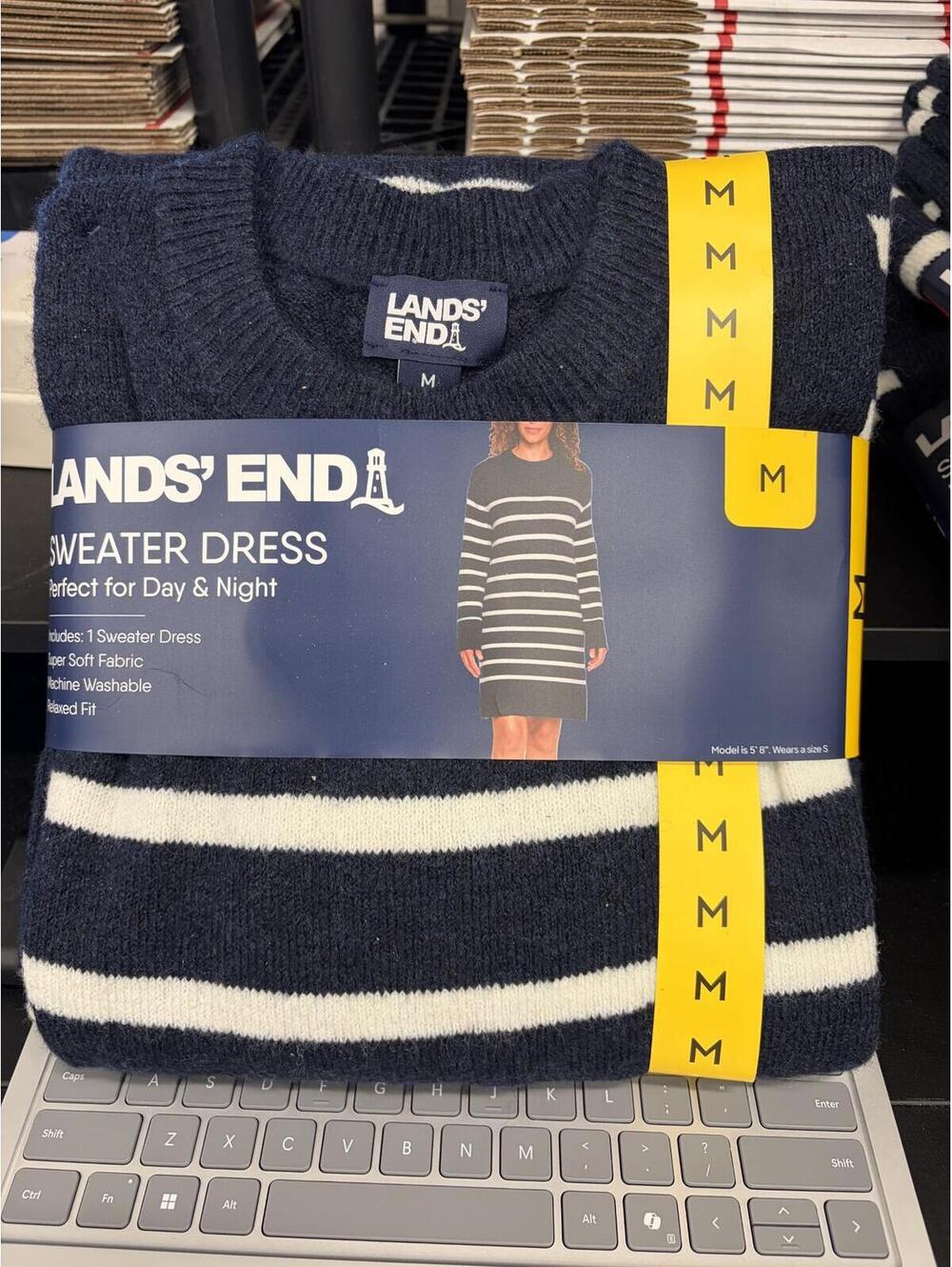 Lands End Navy Blue and White Sweater Dress Size Medium
